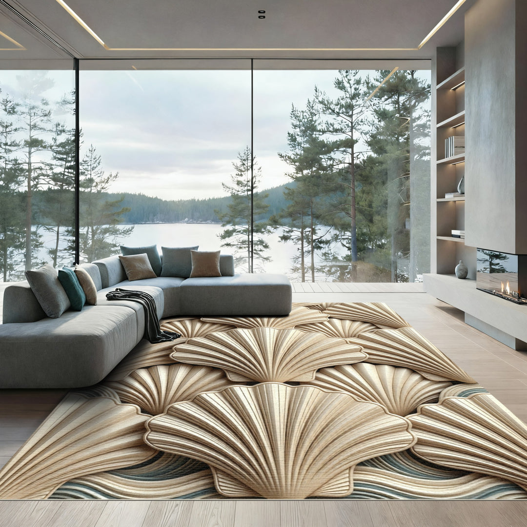 Nautical Beige Scallop Shell Rug