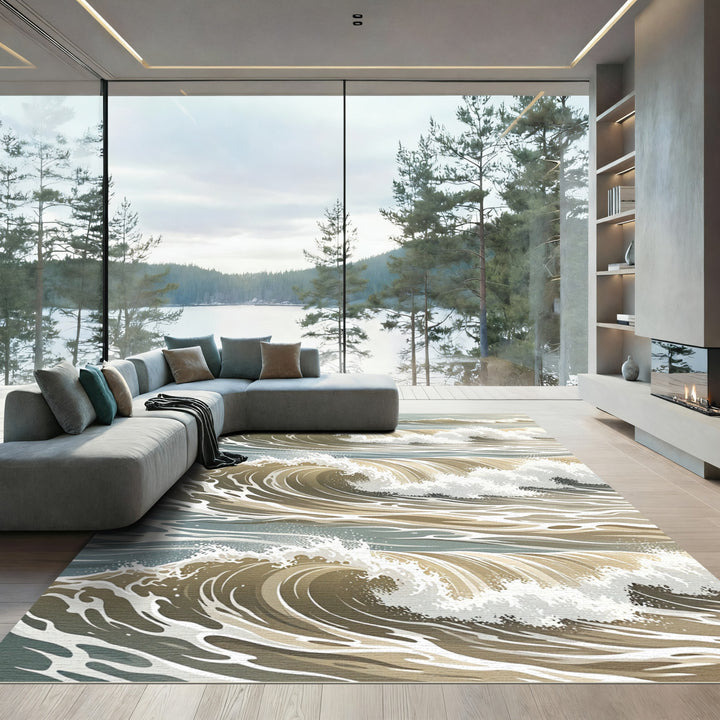 Seascape Waves Brown and Blue Rug