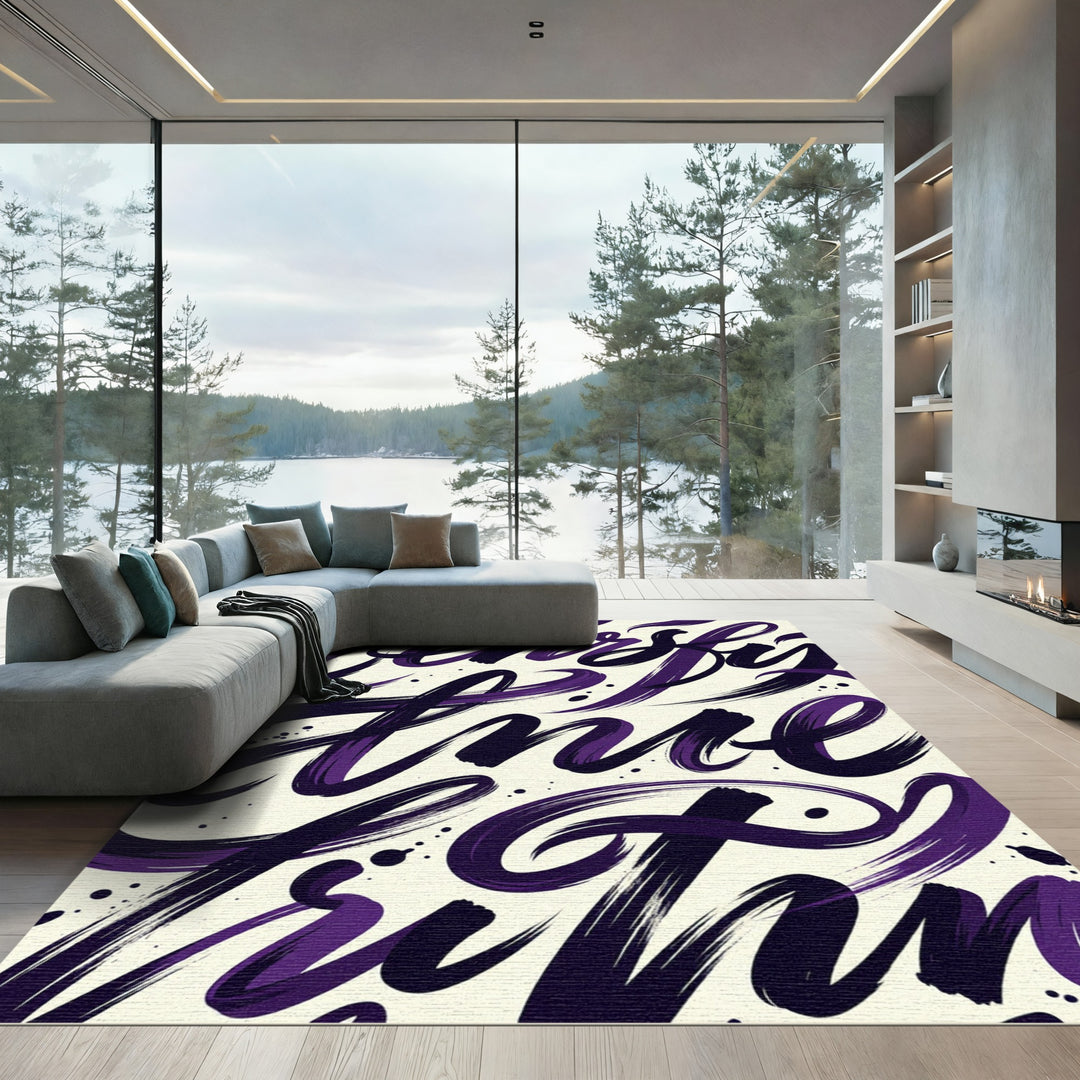Deep Purple Brushstroke Script Waves Rug