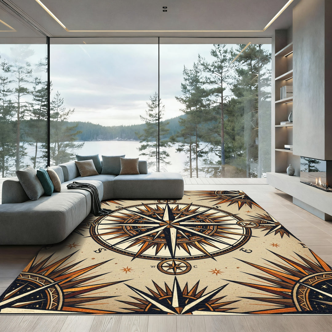 Vintage Compass Rose Nautical Rug