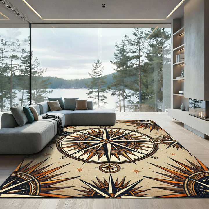 Vintage Compass Rose Nautical Rug