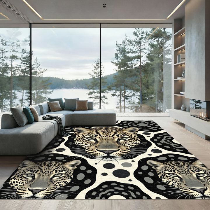 Leopard Spot Bold Black Cream Rug