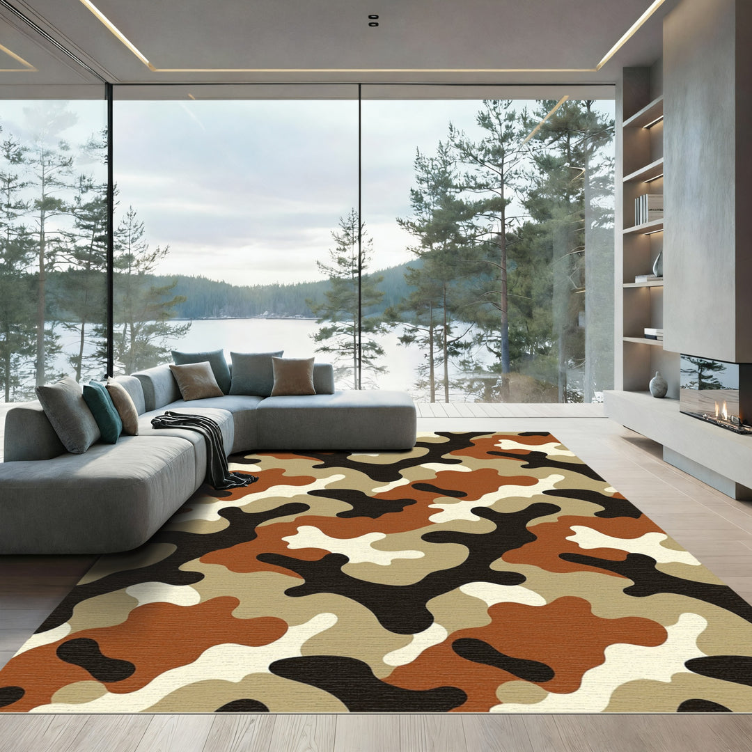 Camouflage Brown Black White Tan Rug