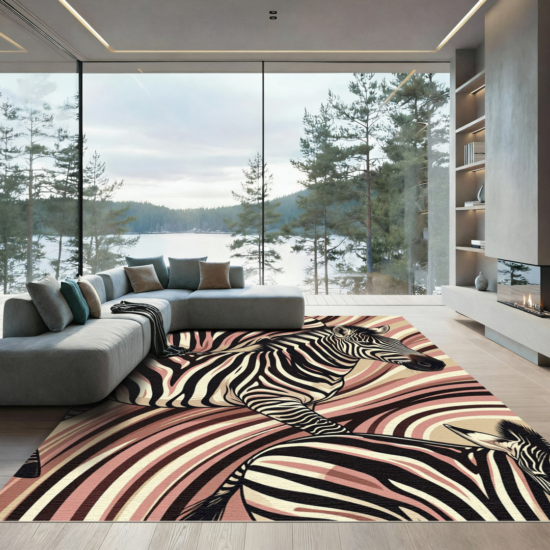 Pink Cream Zebra Stripes Swirl Rug