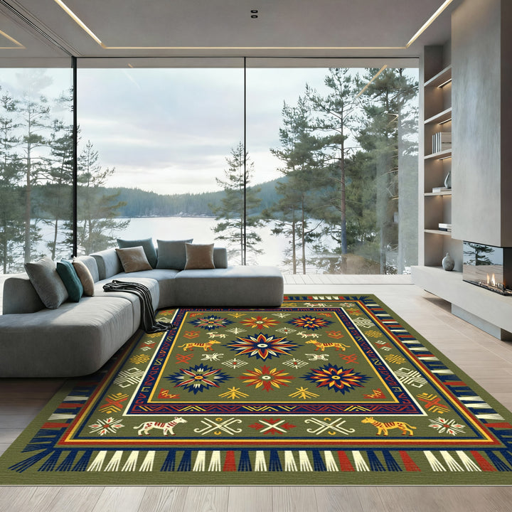 Bold Geometric Animal Floral Rug