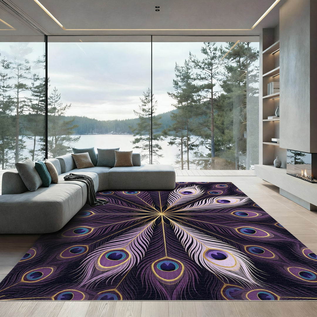Elegant Peacock Feather Mandala Rug