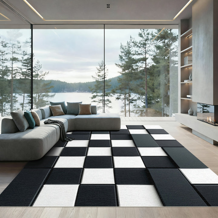 Modern Black White Checkerboard Rug