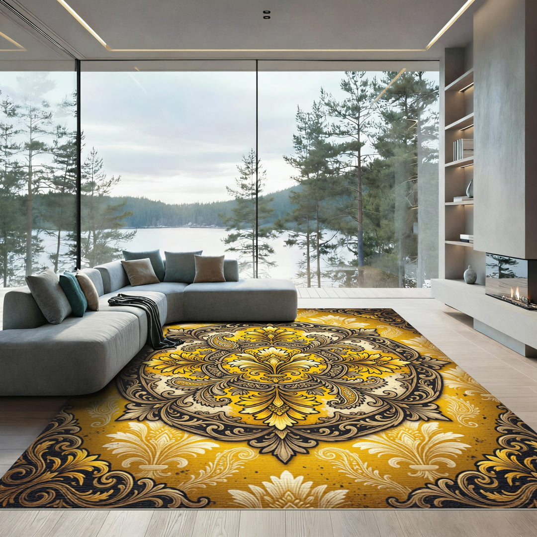 Elegant Gold Black Fleur-de-lis Rug