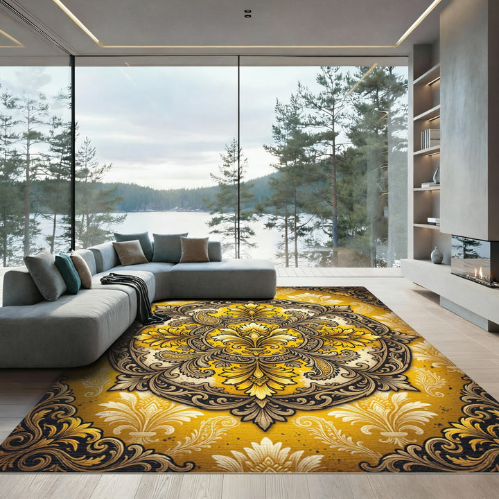 Elegant Gold Black Fleur-de-lis Rug