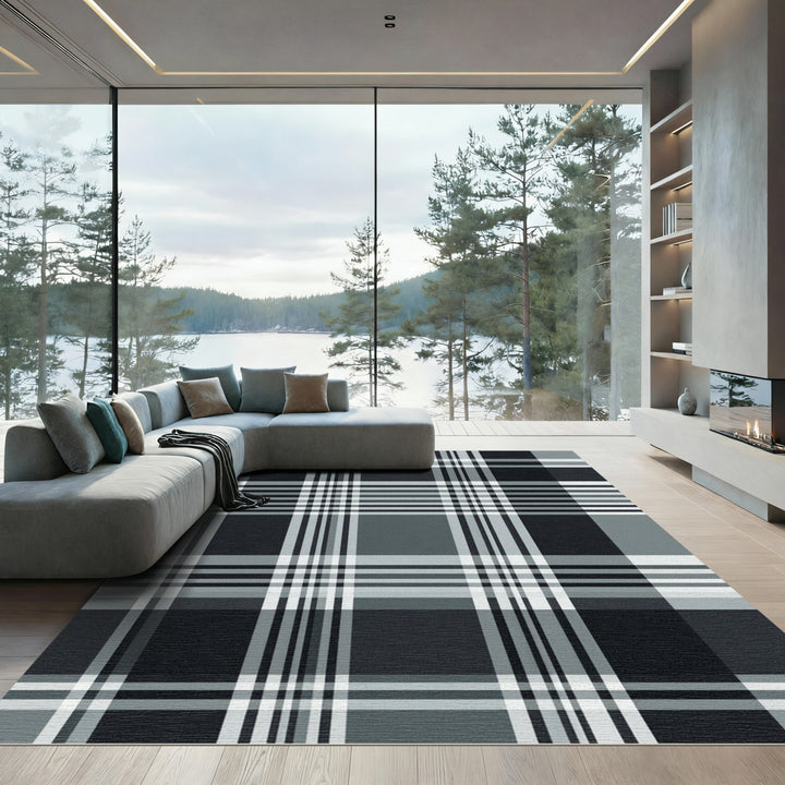 Classic Monochrome Plaid Rug