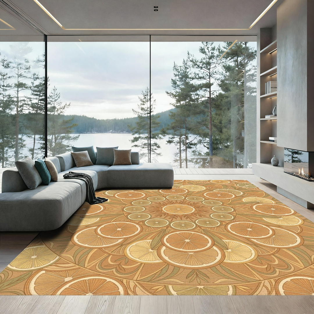 Golden Orange and Lemon Slice Mandala Rug