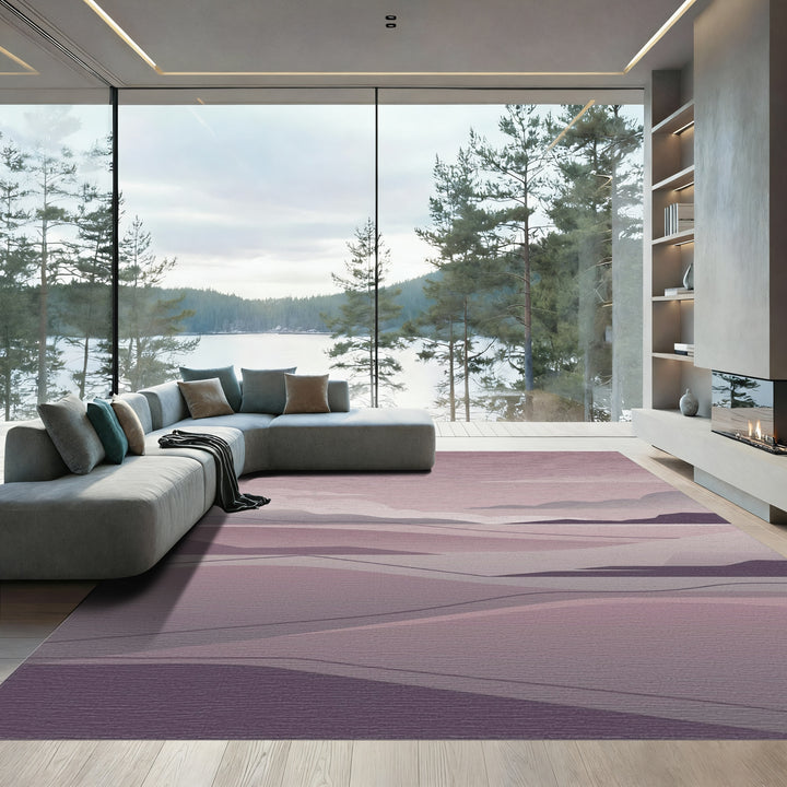 Soft Mauve Hills Abstract Landscape Rug