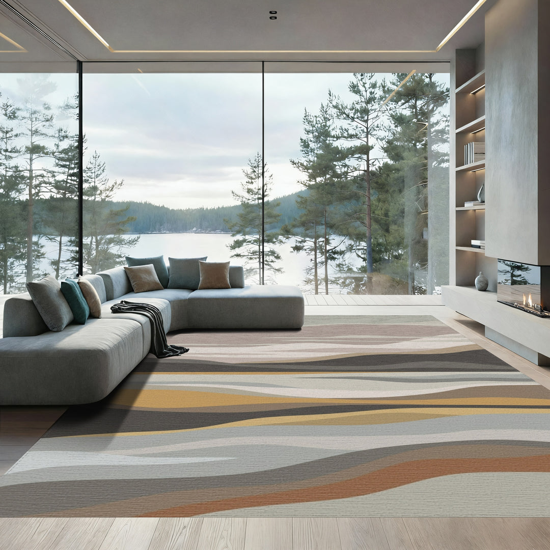 Earthy Tones Abstract Landscape Waves Rug