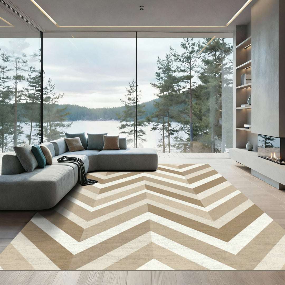 Neutral Chevron Zigzag Geometric Rug