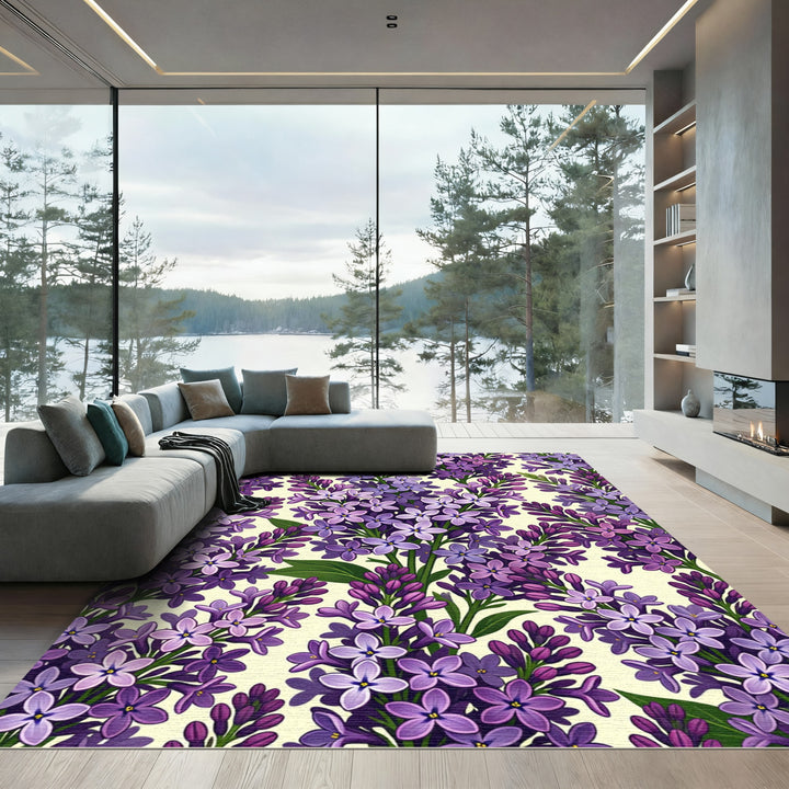 Purple Lilac Blossom Floral Rug