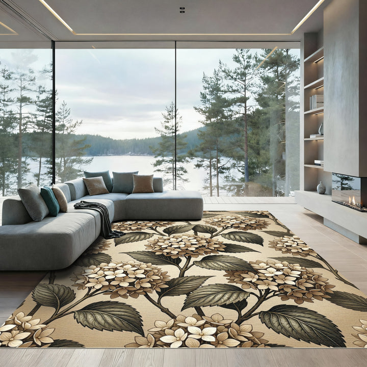 Vintage Hydrangea Floral Branch Rug