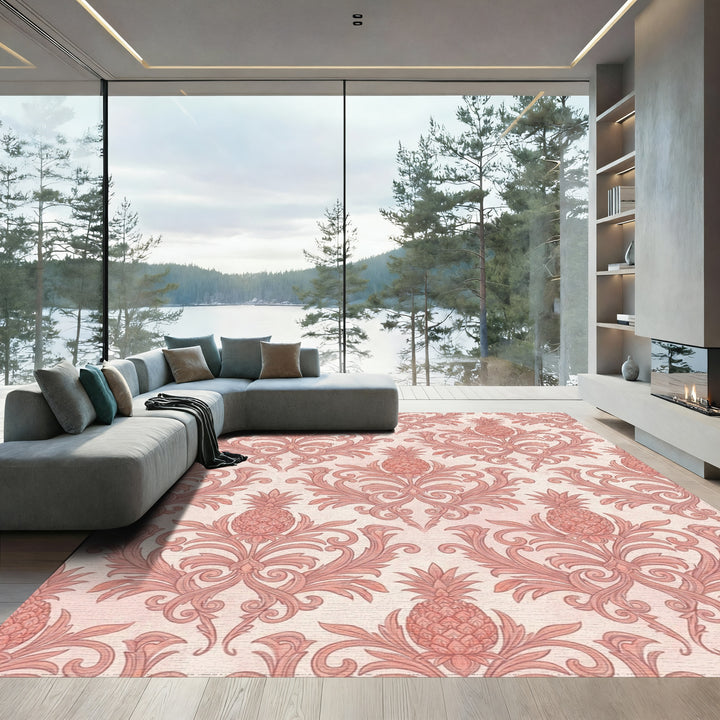 Coral Pineapple Damask Ornament Rug