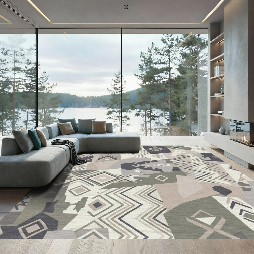Neutral Patchwork Navajo Diamond Zigzag Rug