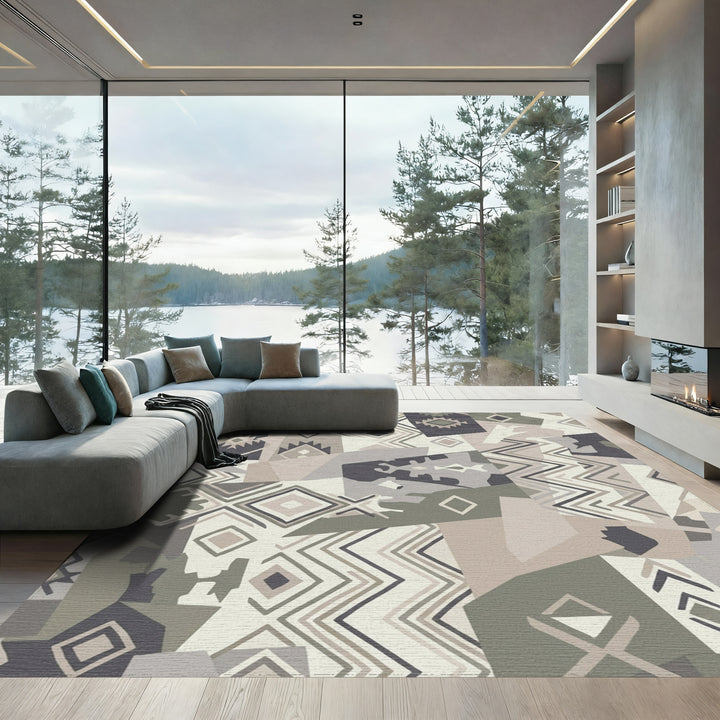 Neutral Patchwork Navajo Diamond Zigzag Rug