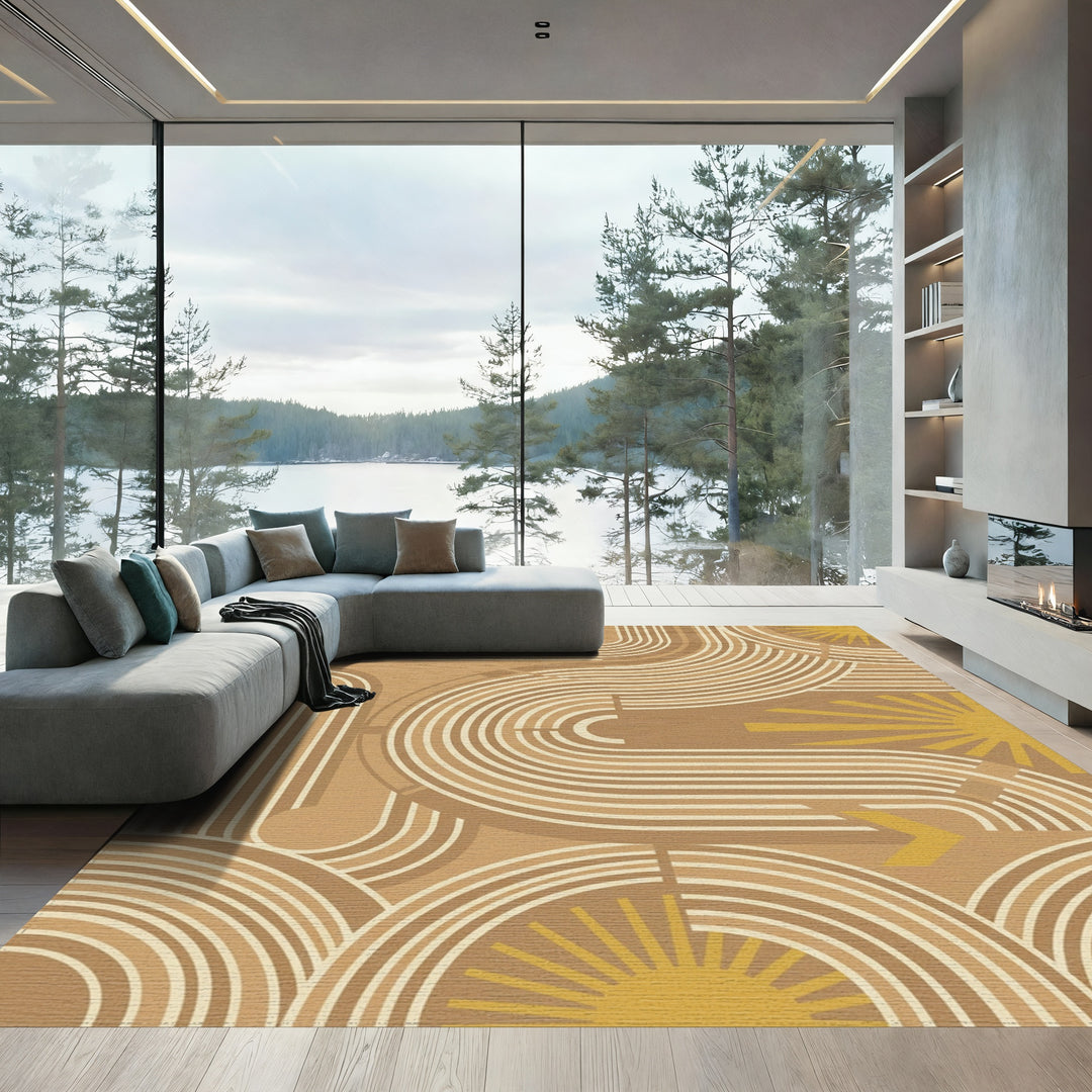 Earthy Sunburst Geometric Arc Rug