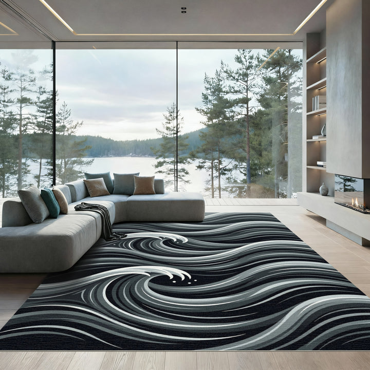 Dynamic Monochrome Swirls Rug