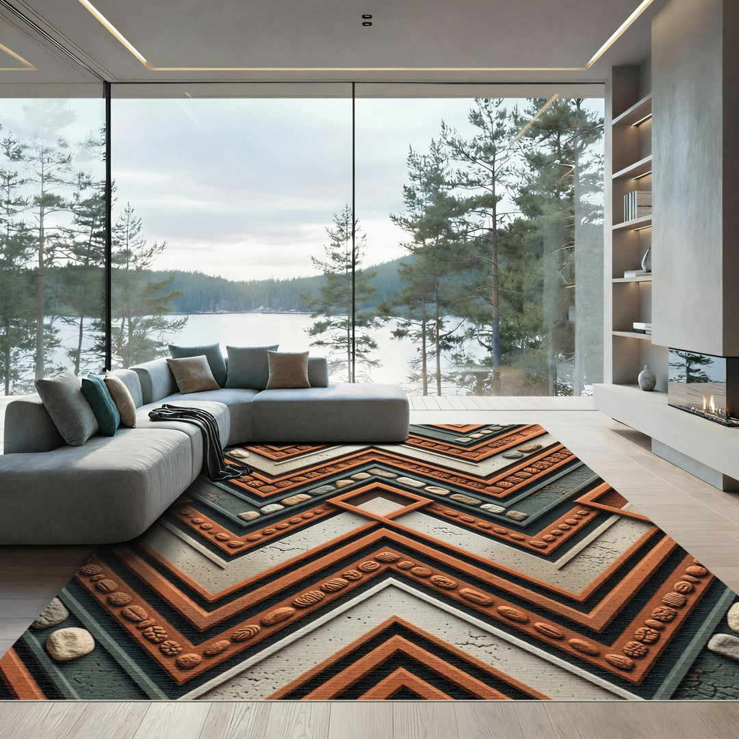 Terracotta Stone Chevron Geometric Rug