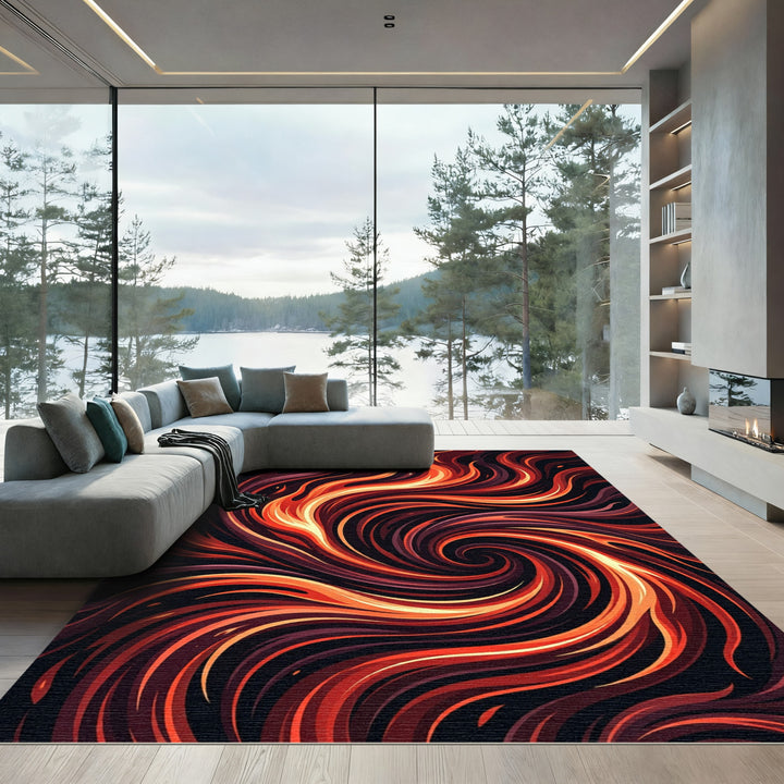 Fiery Orange Swirling Vortex Rug