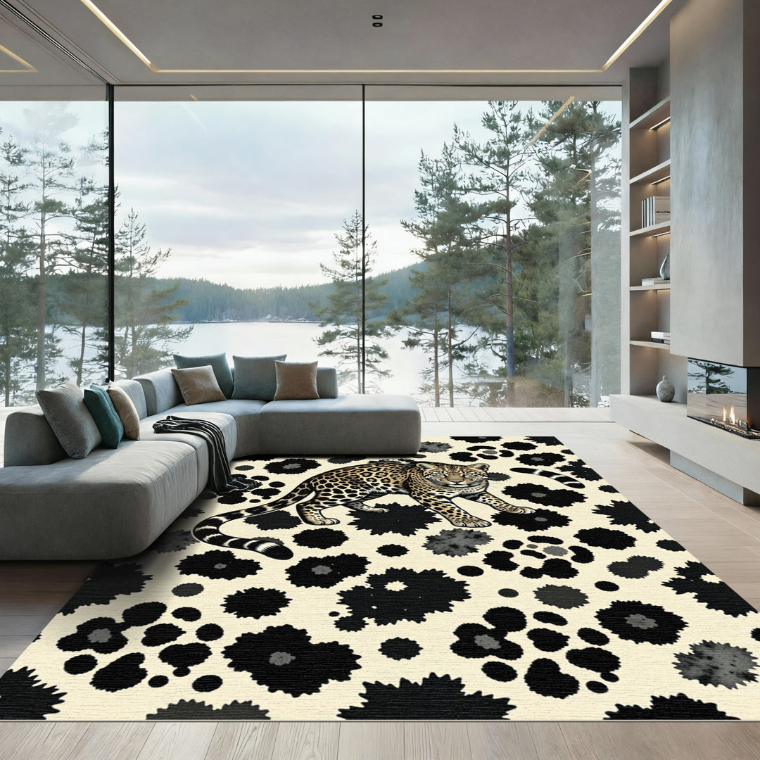 Leopard Spots Cream Black Rug