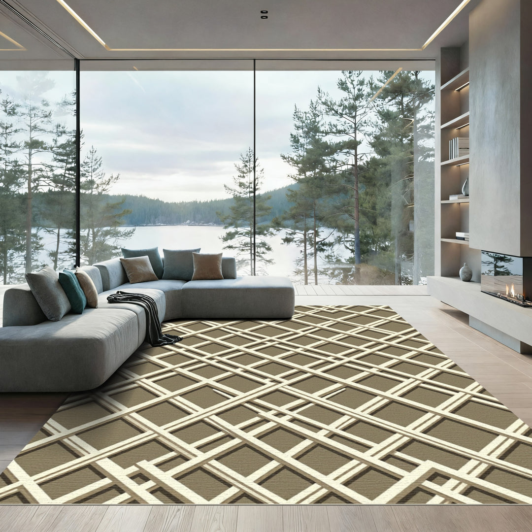 Warm Beige Lattice Over Brown Rug