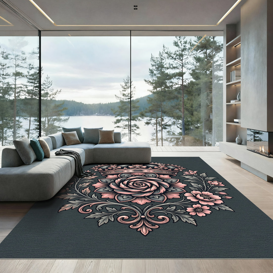 Rose Crown Elaborate Floral Crest Rug