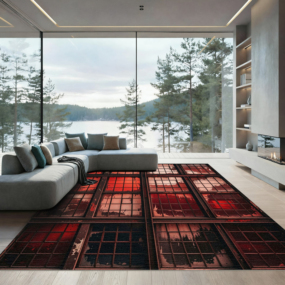 Industrial Red Paned Window Texture Rug