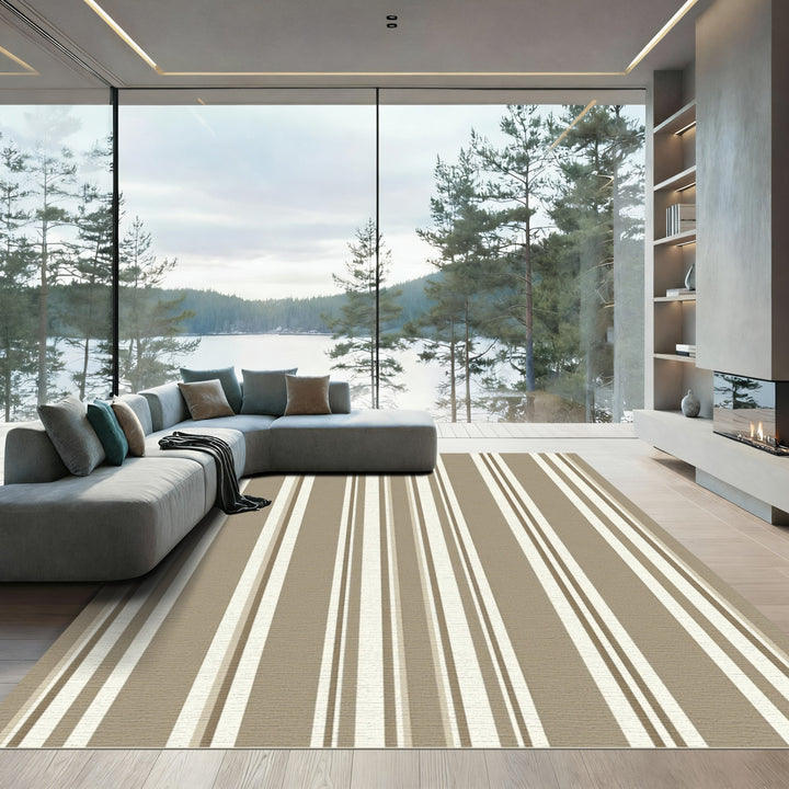 Neutral Earth Tone Vertical Stripe Rug