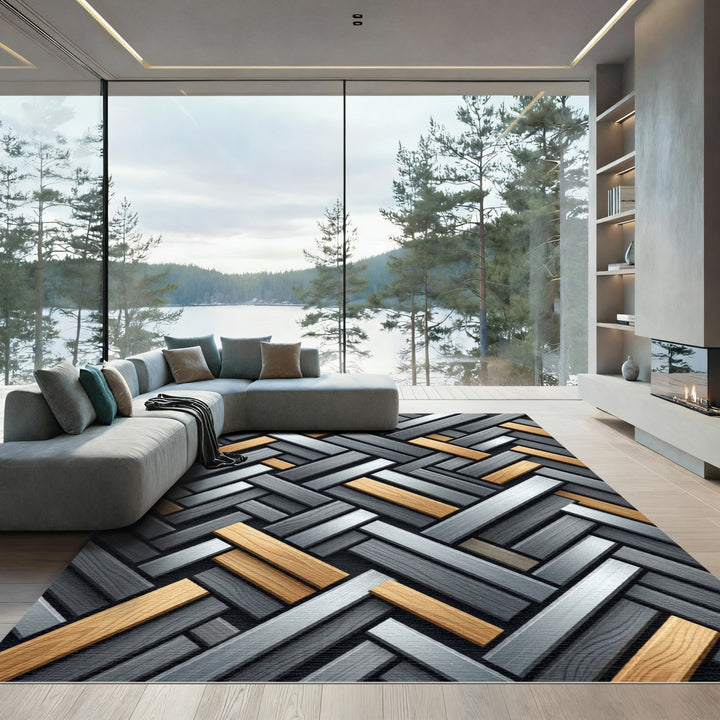 Herringbone Wood Inlay Rug