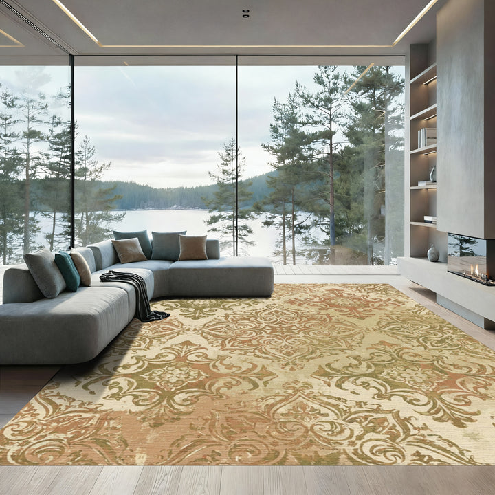 Aged Gold Floral Ogee Baroque Rug