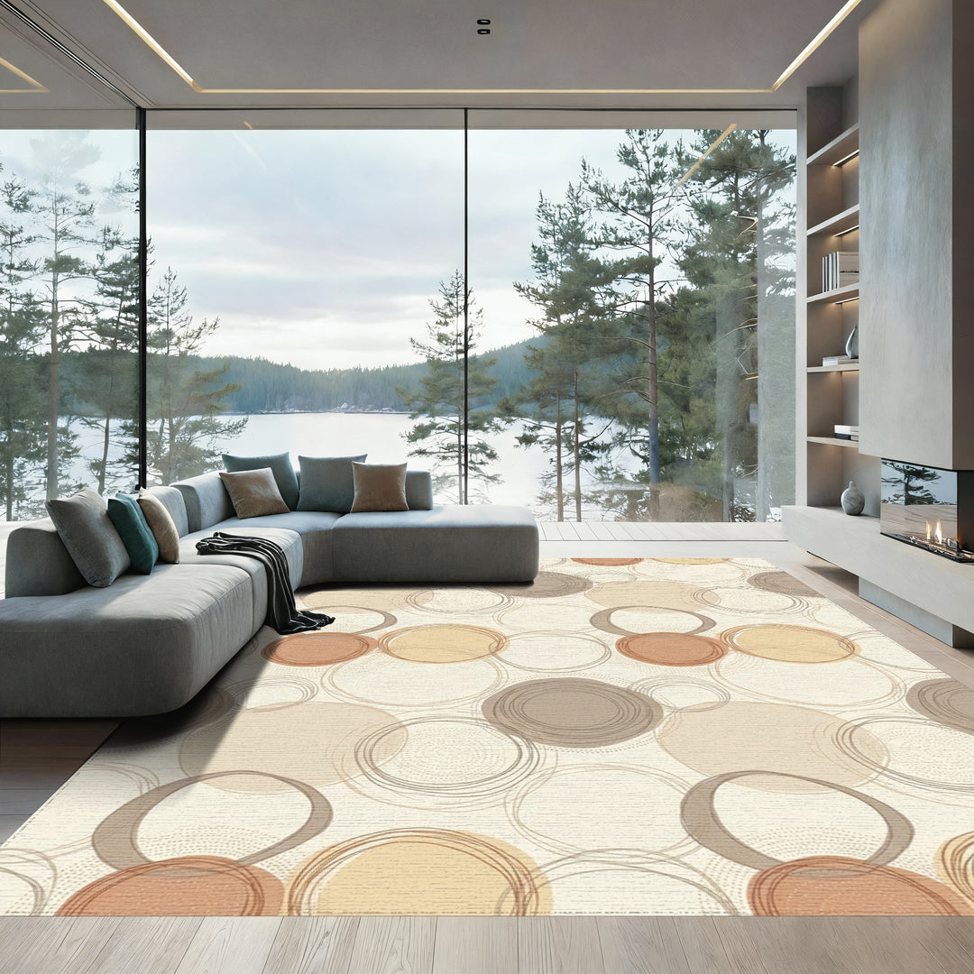 Terracotta Ochre Gray Circle Overlap Rug