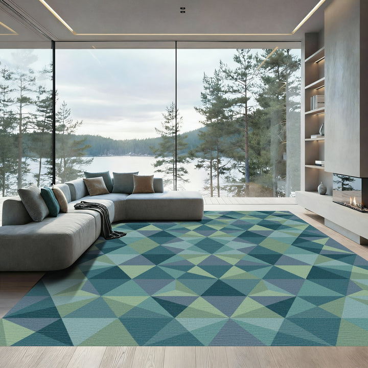 Coastal Blue Geometric Facet Rug