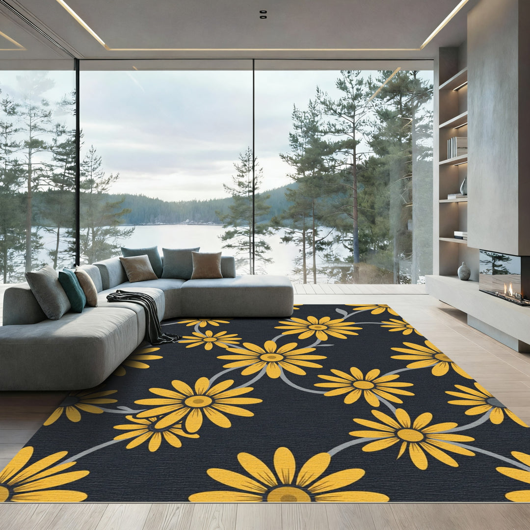 Sunny Yellow Daisy Vine Rug