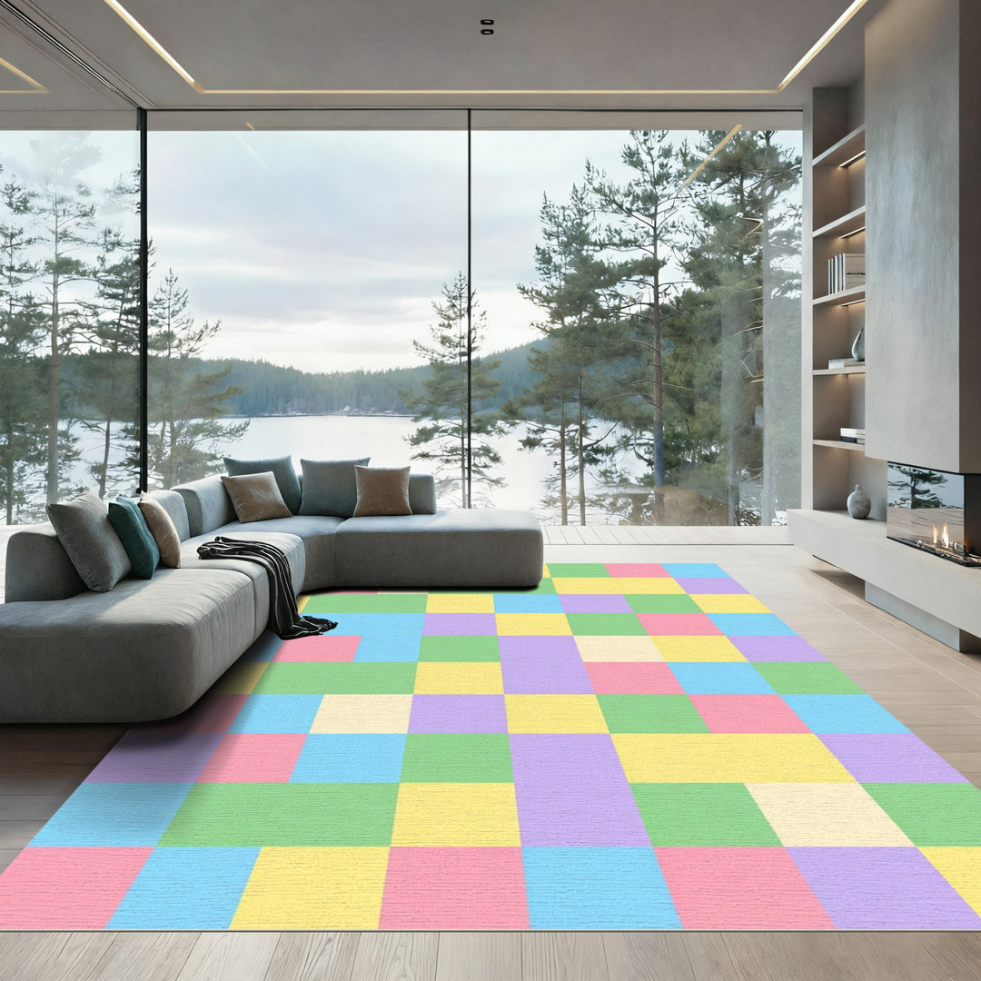 Pastel Gingham Checkerboard Squares Rug