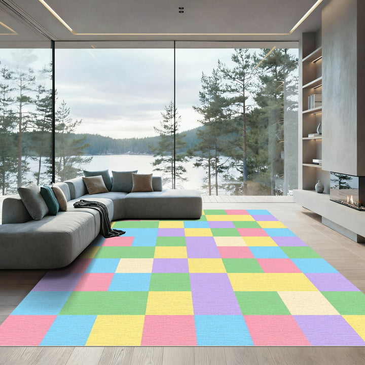 Pastel Gingham Checkerboard Squares Rug