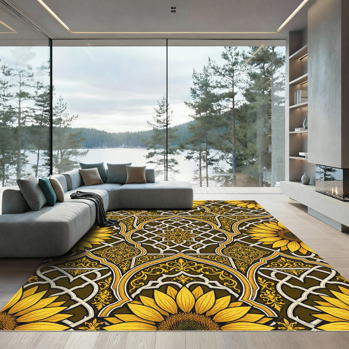 Golden Sunflower Arabesque Rug
