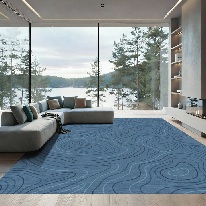 Deep Blue Contour Map Rug