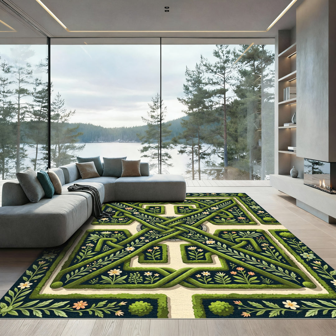 Green Topiary Garden Floral Knot Rug