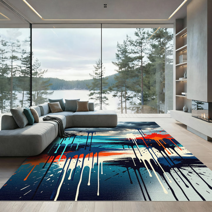 Crimson Ocean Drip Splash Abstract Rug