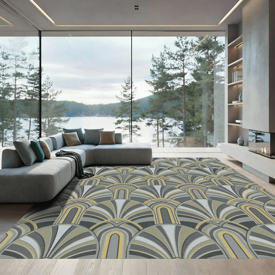 Gray Golden Fan Arch Rug