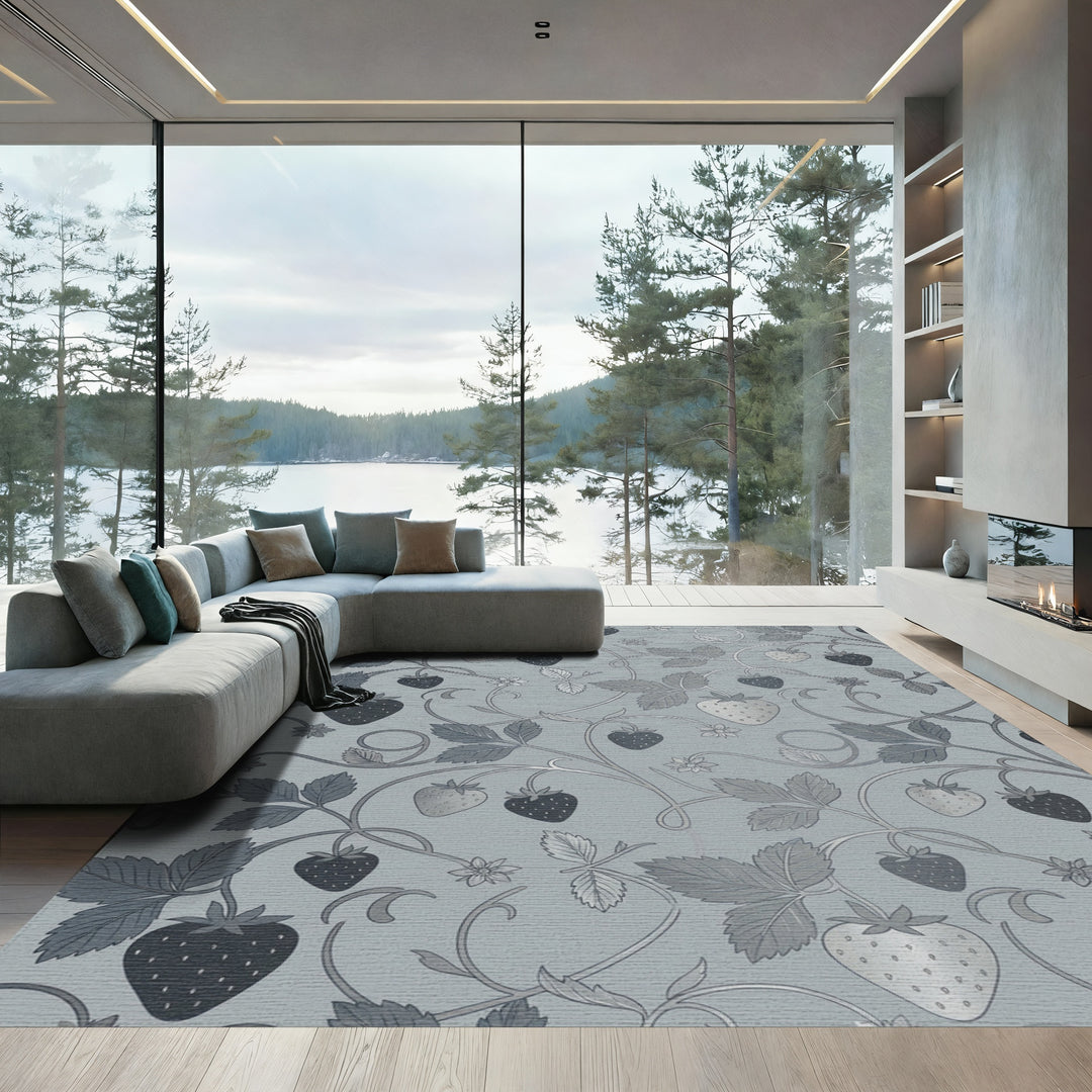 Gray Strawberry Vine Garden Rug