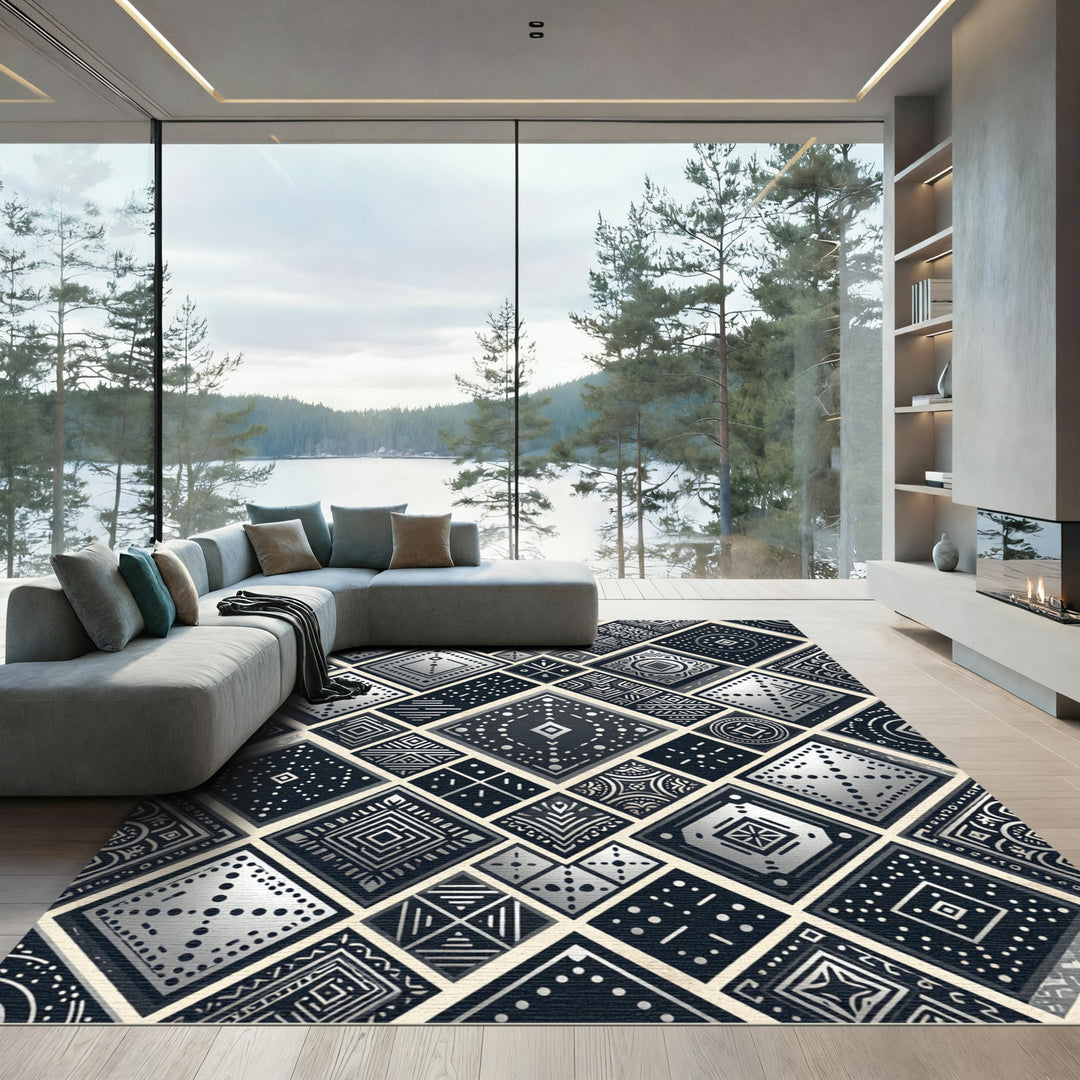 Tribal Black Diamond Geometric Rug