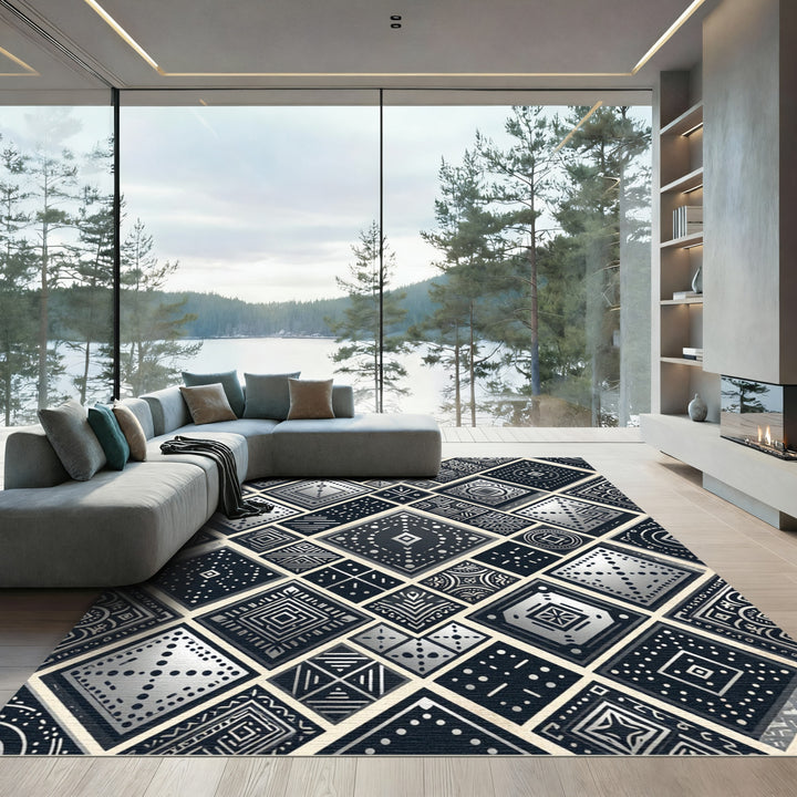 Tribal Black Diamond Geometric Rug
