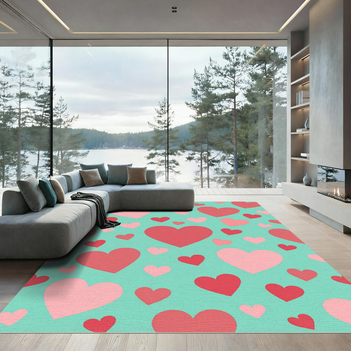 Aqua Hearts Valentine's Day Rug