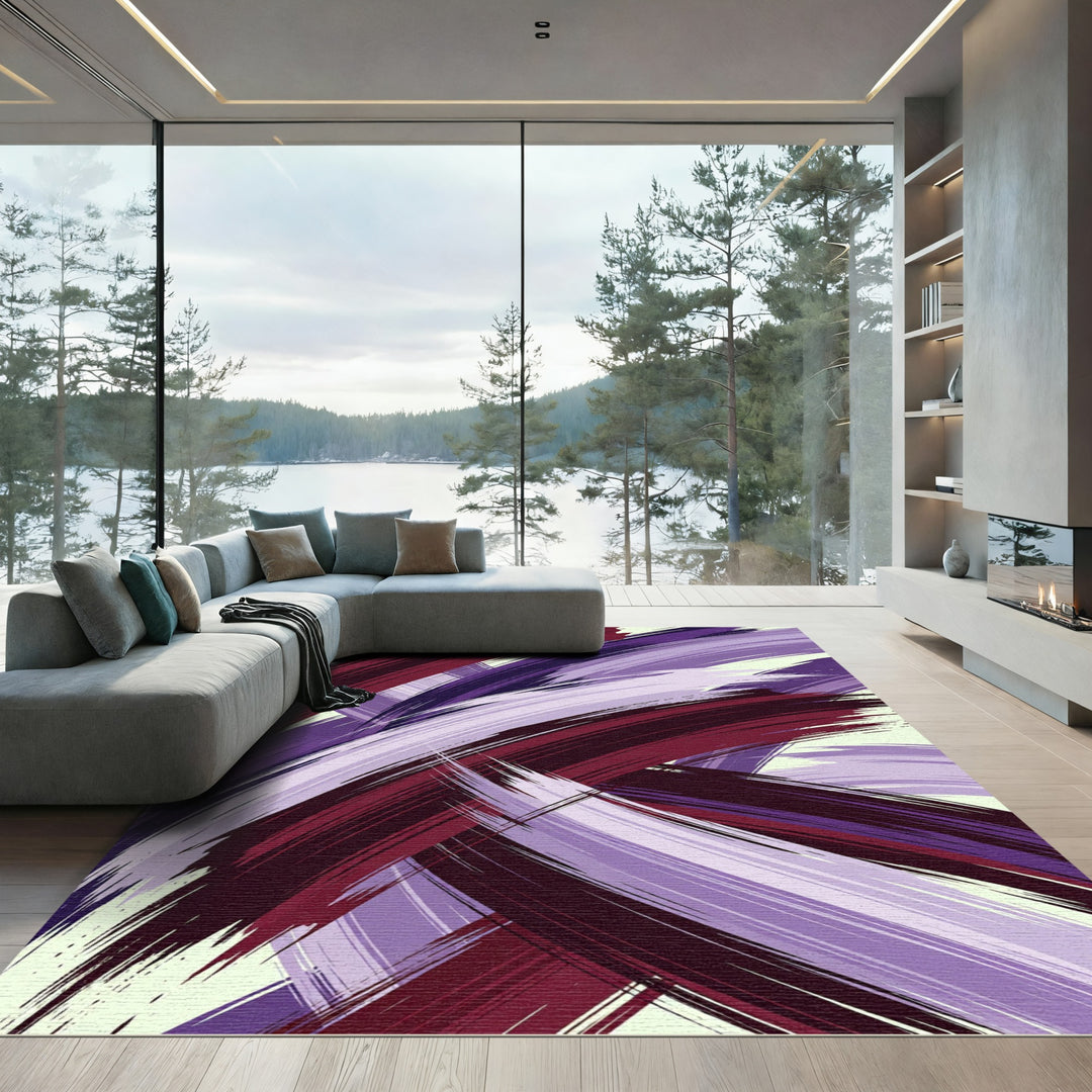 Abstract Brushstroke Purple Burgundy Rug