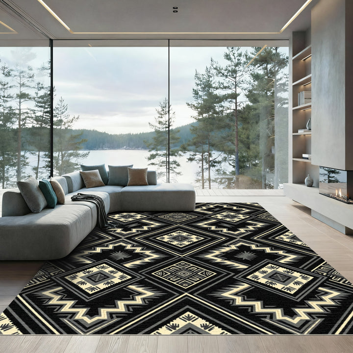 Black Geometric Diamond Ethnic Medallion Rug